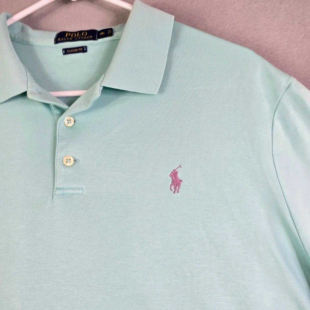 Polo Ralph Lauren Polo Shirt‎ Mens XL Mint Green Classic Fit Purple Pony Cotton